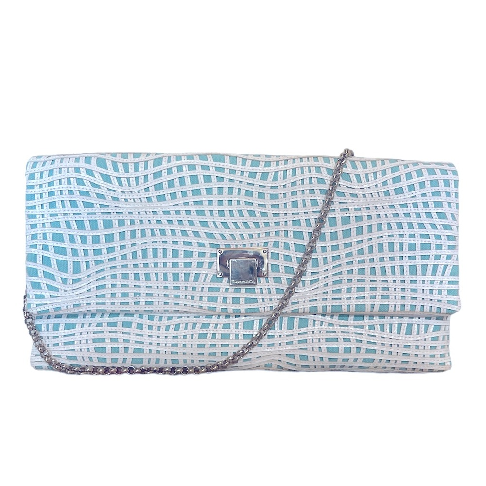 Tiffany & Co Latice On Linen Flip Lock Clutch with detachable shoulder strap